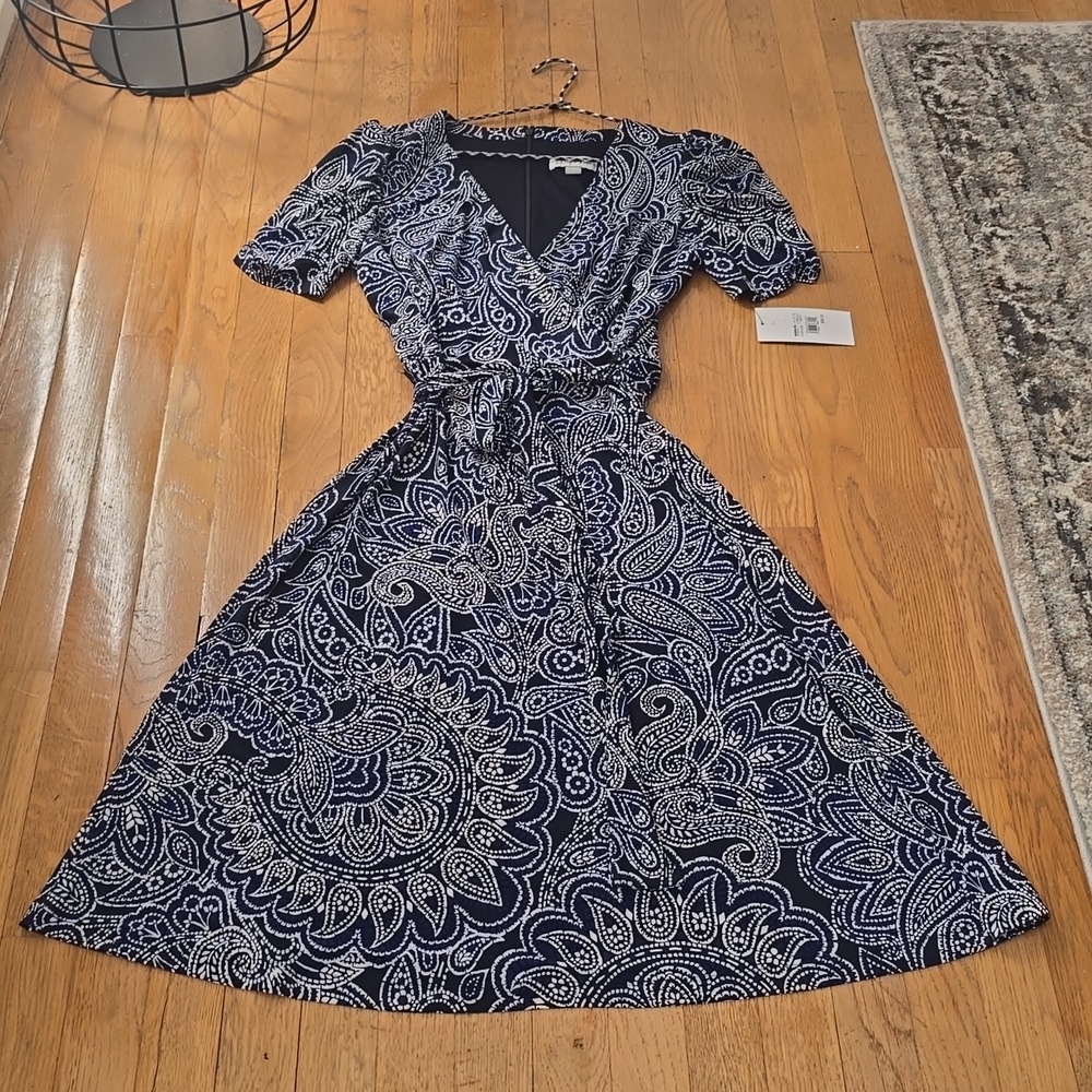 HARPER ROSE BRAND WOMENS BLUE PAISLEY SHORT SLEEVES V-NECK SUMMER DRESS SIZE 8